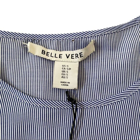 NWT Belle Vere Bell Sleeve Stripe Blouse Size small Blue/White - Picture 3 of 6